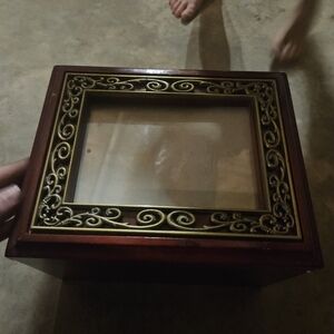 Elegant Wooden Display Box with Gold Accents